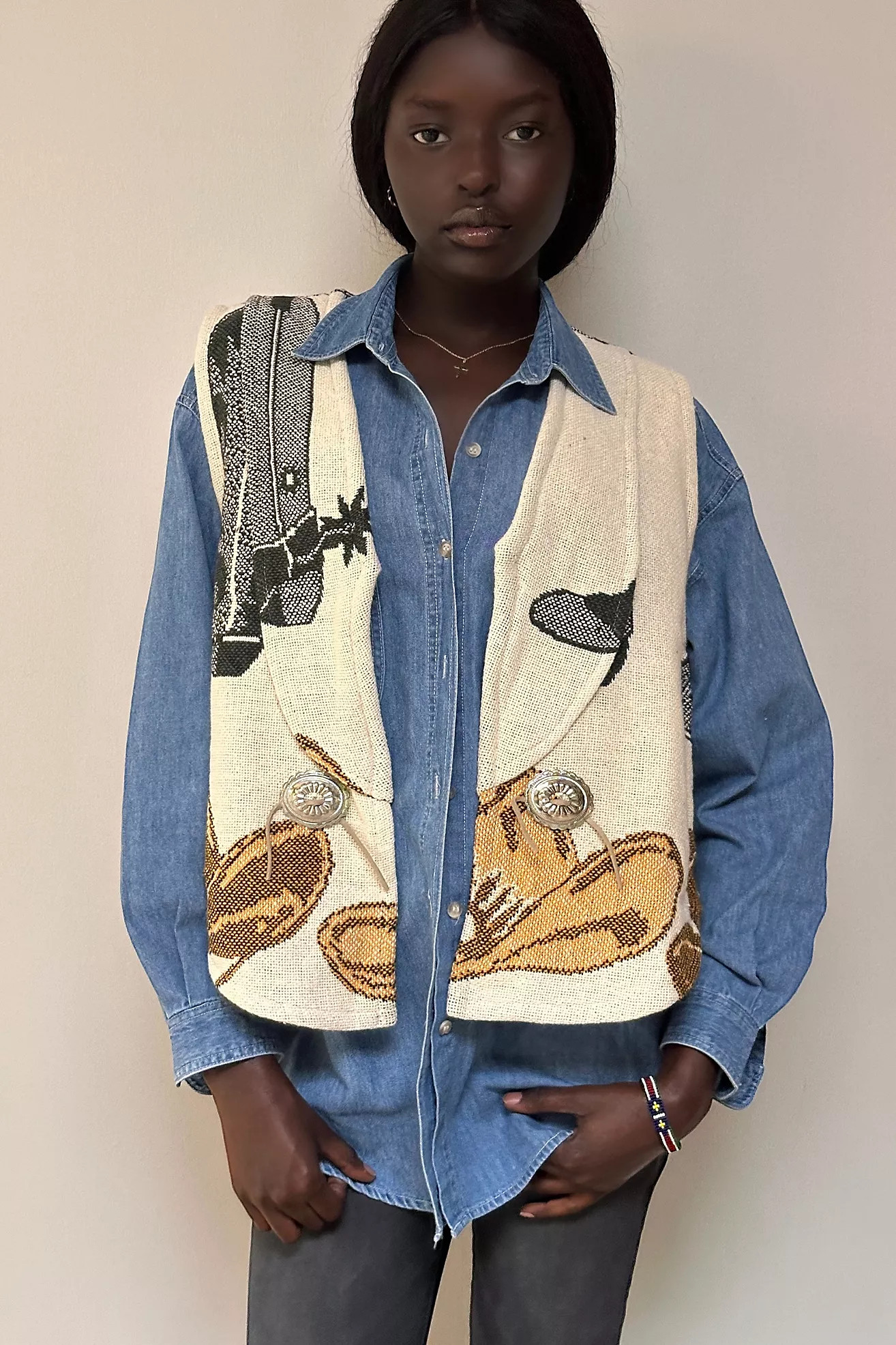 Vintage 90's Western Woven Cotton Vest Selected by Afterlife Boutique | Free People (Global - UK&FR Excluded)