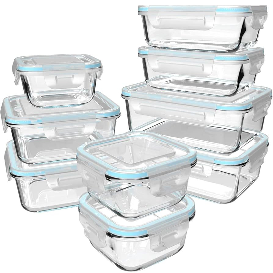 18 Piece Glass Food Storage Containers with Lids, Glass Meal Prep Containers, food storage Contai... | Amazon (US)