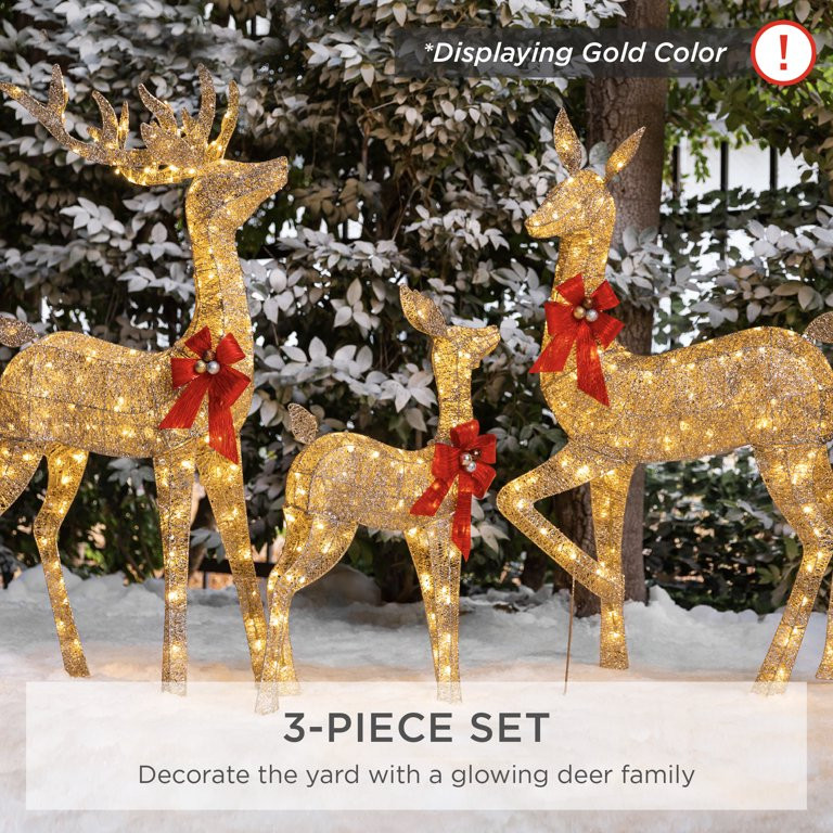 Best Choice Products 3-Piece Lighted Christmas Deer Set Outdoor Yard Decoration w/ 360 LED Lights... | Walmart (US)