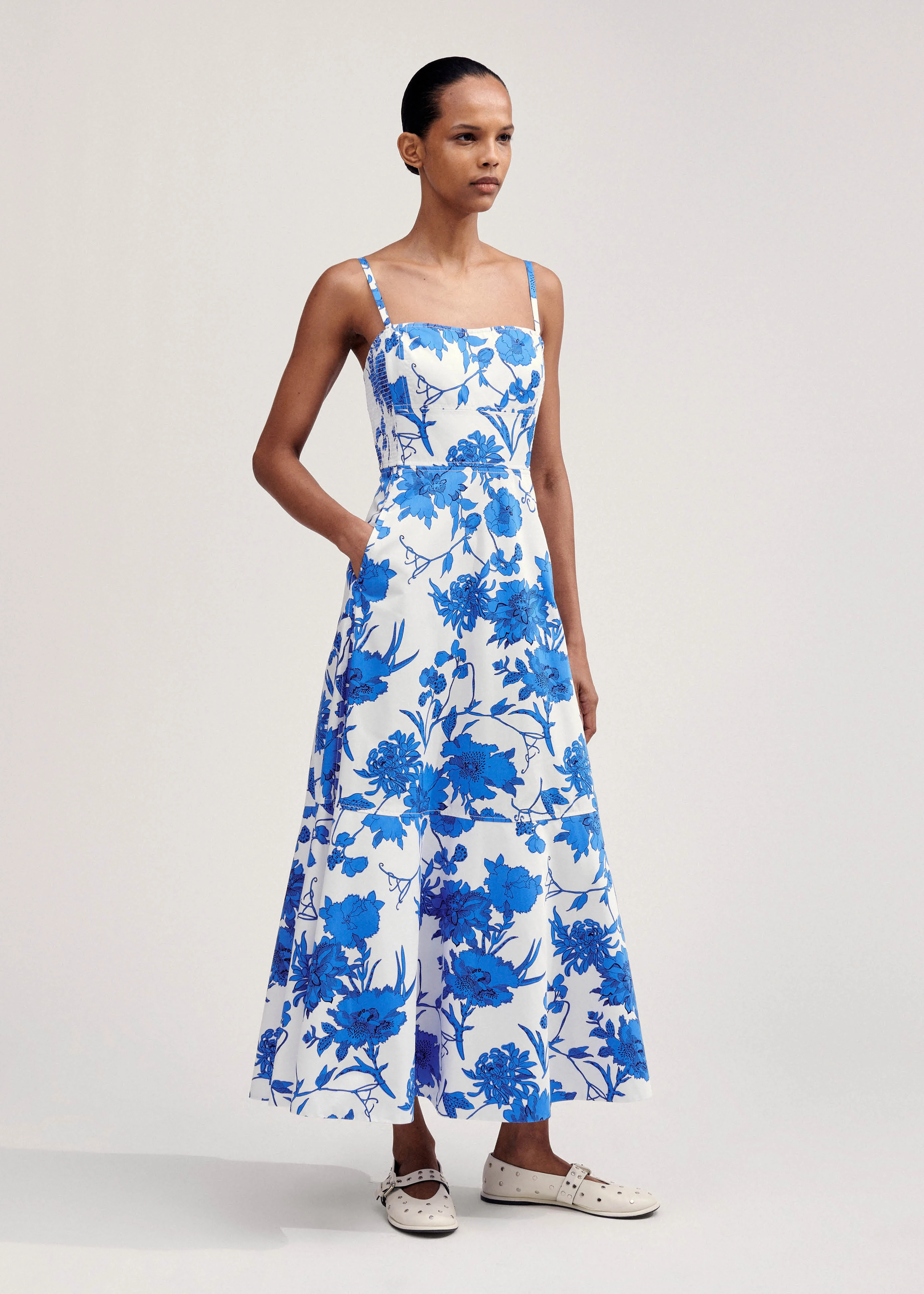 Cotton Scribbled Flower Print Maxi Dress | ME+EM US