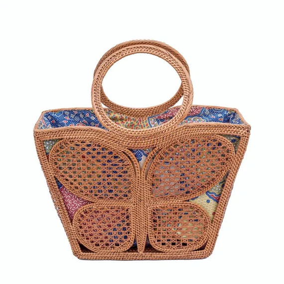 Rattan Tote Butterfly Style Handbang Handwoven Beach Bag | Etsy | Etsy (US)