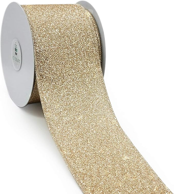 CT CRAFT LLC Glitter Wired Ribbon for Home Decor, Gift Wrapping, DIY Crafts, 2.5 Inch x 10 Yards ... | Amazon (US)