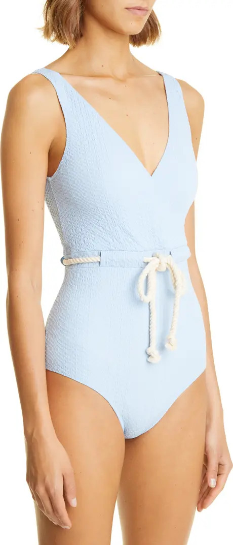 Yasmin Belted Seersucker One-Piece Swimsuit | Nordstrom