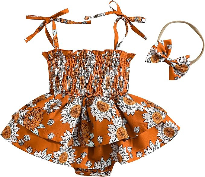 Baby Girls Summer Rompers Dress Newborn Plaid Floral Sunsuit Clothes Jumpsuits Headband Outfits | Amazon (US)