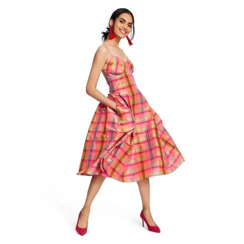 Women's Plaid Sleeveless V-Neck Silk Dress - Isaac Mizrahi for Target | Target
