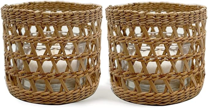 Natural Rattan Woven Tea Light Candle Holder, Decorative Rustic Vintage Seagrass Votive Candle Ho... | Amazon (US)