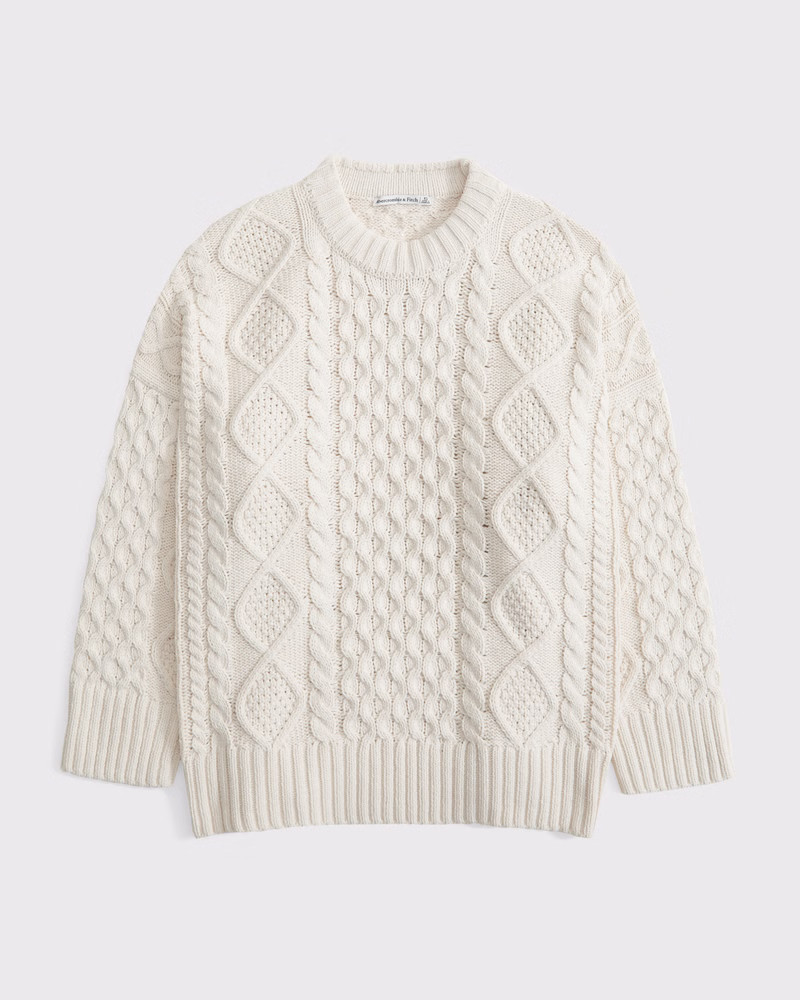 Oversized Cable-Knit Crew Sweater | Abercrombie & Fitch (US)