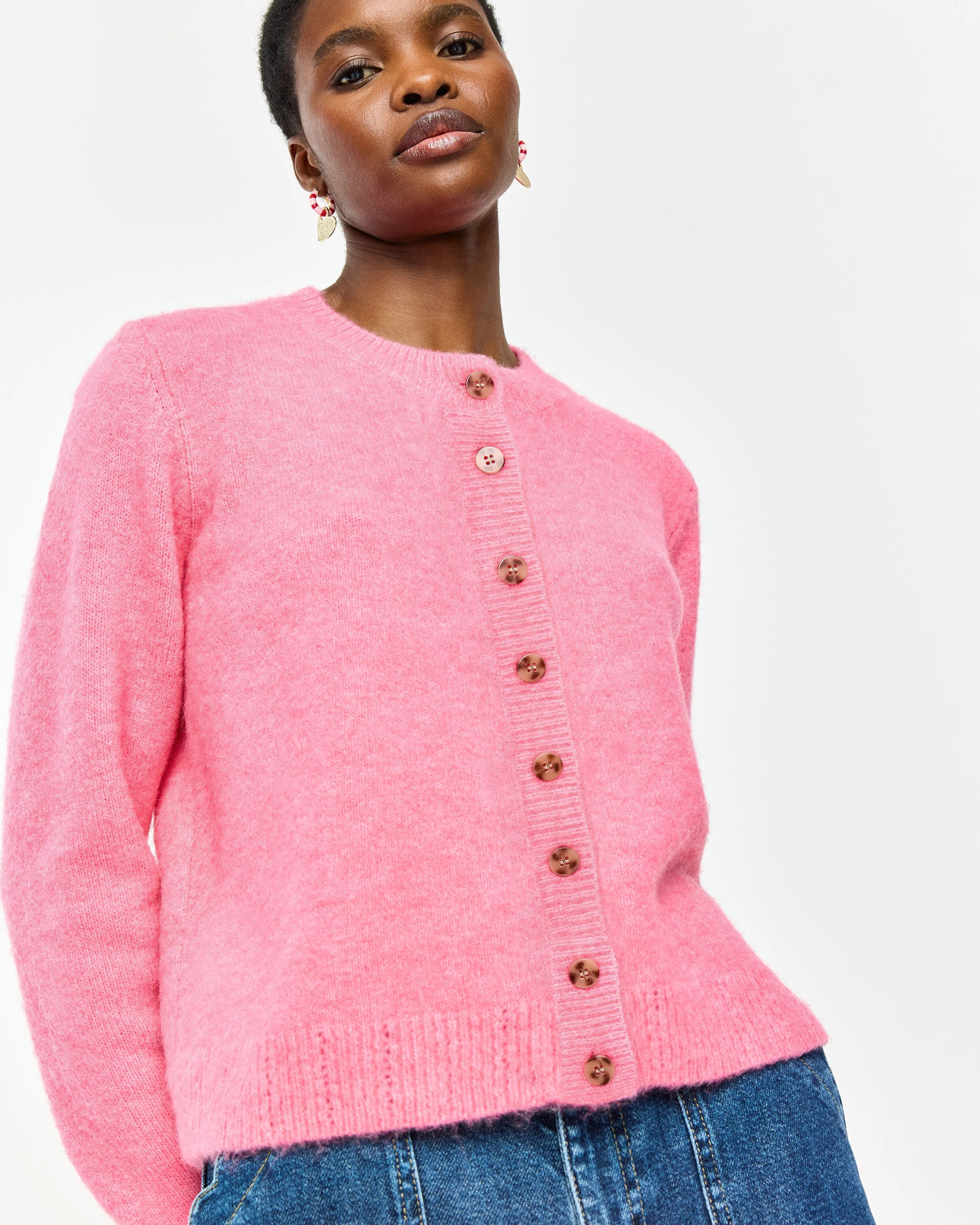 Pink Crew Neck Knitted Cardigan, size 6 | Oliver Bonas (Global)