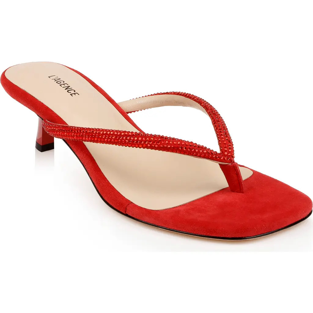 L'AGENCE Hortense Kitten Heel Sandal in Red Suede at Nordstrom, Size 8.5 | Nordstrom
