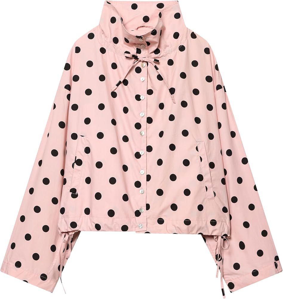 Colorful world Womens Polka Dot Jacket Drawstring Hem Button Front Cropped Lightweight Jacket Rel... | Amazon (US)