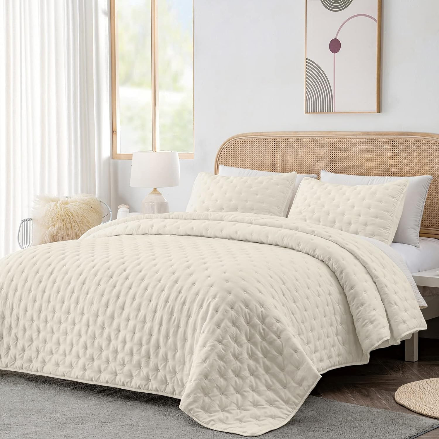 HIARUO 3-Piece Queen Quilt Set - Soft Warm Ultrasonic Reversible Coverlet Bedspread Set (90 x 90 ... | Amazon (US)