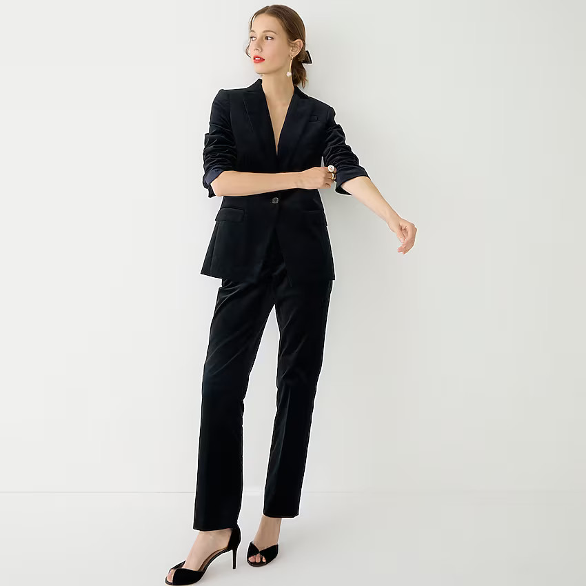 Petite full-length Kate straight-leg pant in stretch velvet | J. Crew US