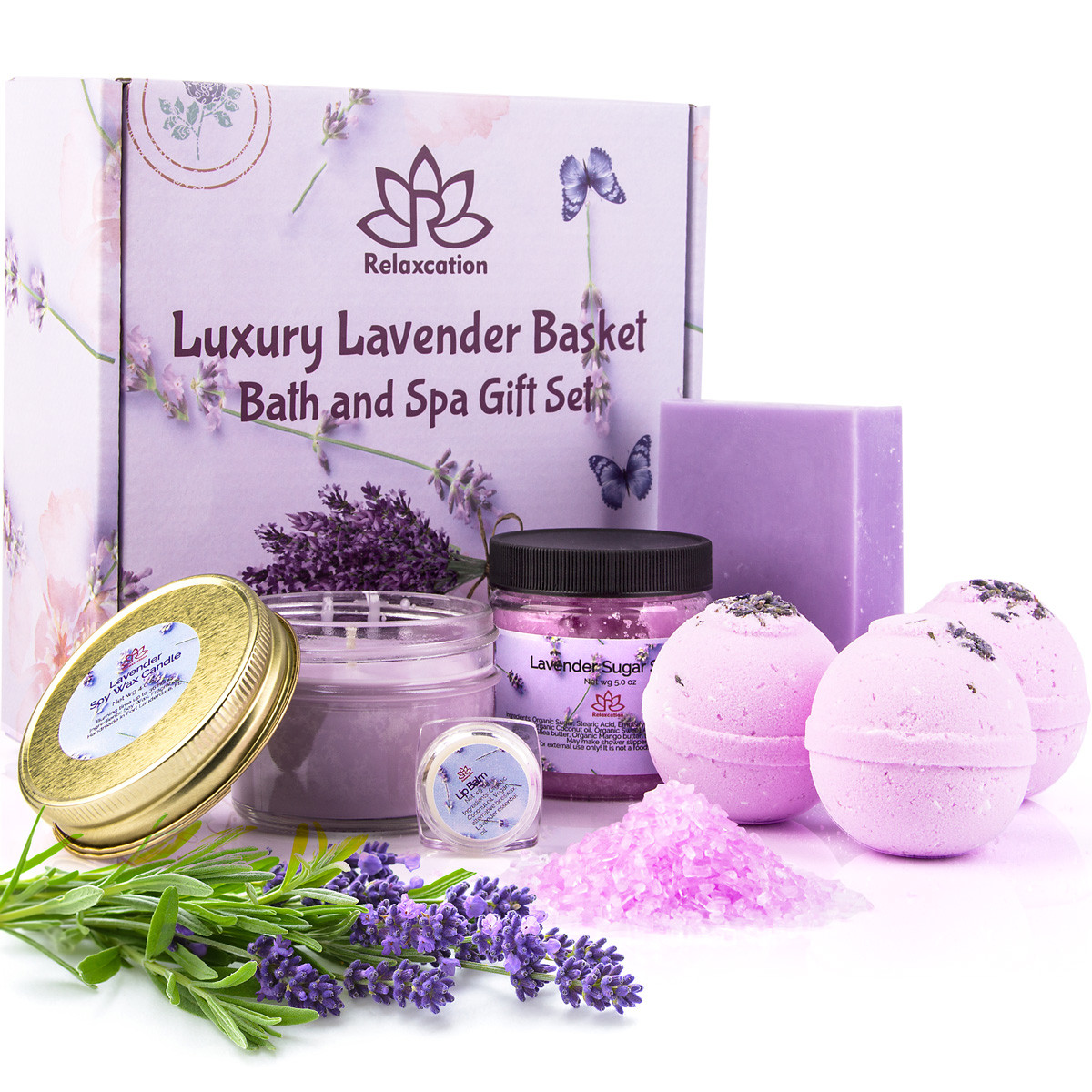 Gift Sets For Women - Organic Spa Bath Basket with Soy Wax Candle, Lavender Natural Oil Bath Salt... | Walmart (US)