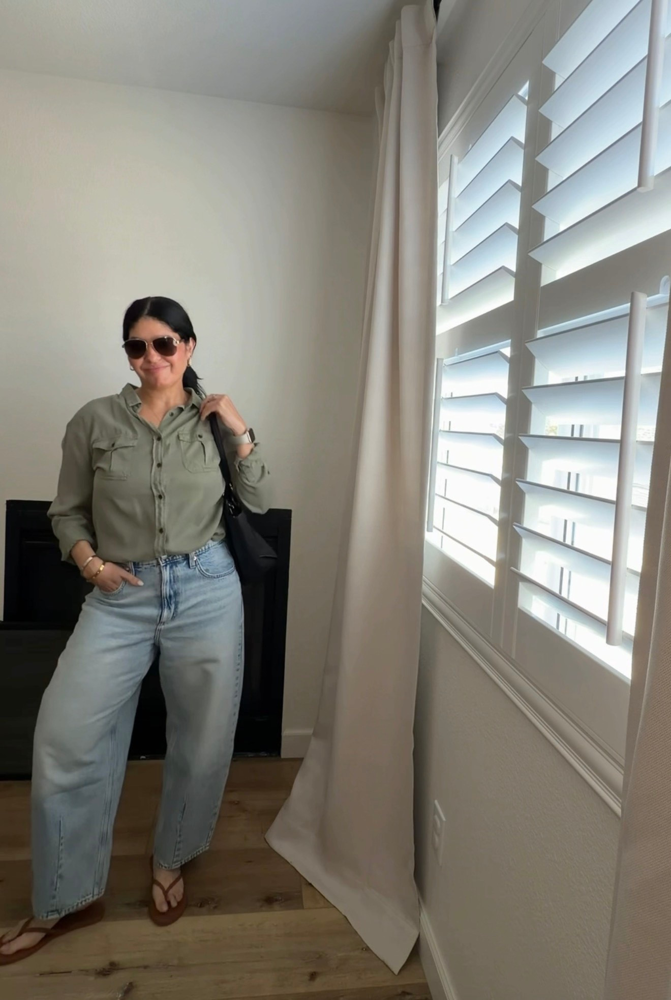 ootd details //: The shirt is old but linked a few similar options. @aerie has a striped green one that i have my eye on. It also comes in a light taupe color! 

I’m wearing a 10 in the jeans if in between sizes, size up. 

#LTKgrwm #LTKootd #LTKmomlife