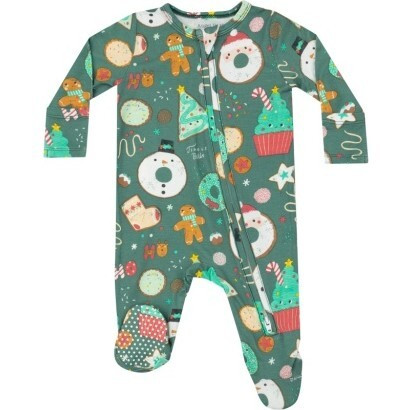 Christmas Treats 2 Way Zipper Footie, Green | Maisonette