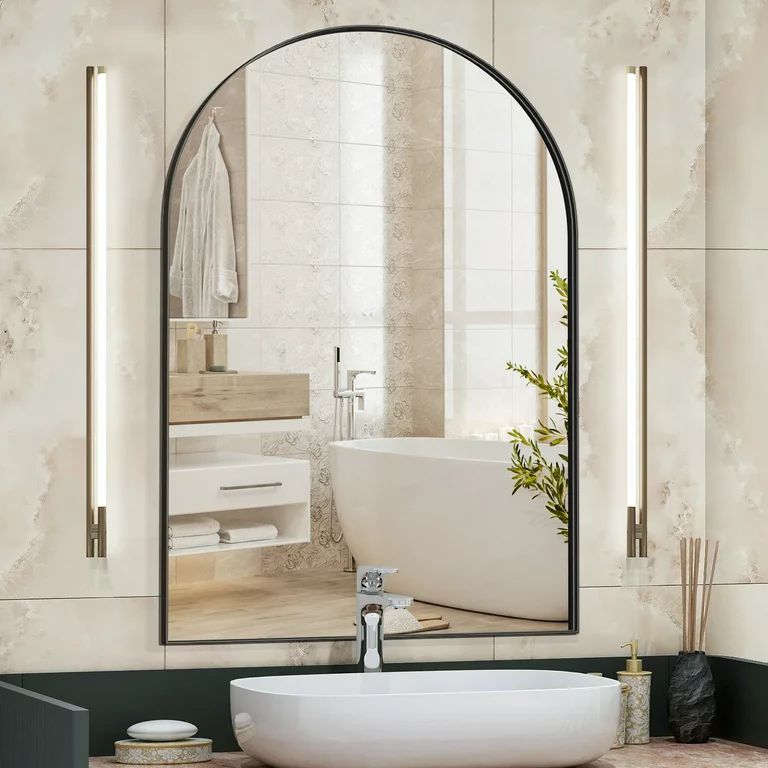 30*40 Inches Arched Bathroom Mirrors Wall Mirror, Black Arched Mirror with HD Glass & Metal Frame... | Walmart (US)