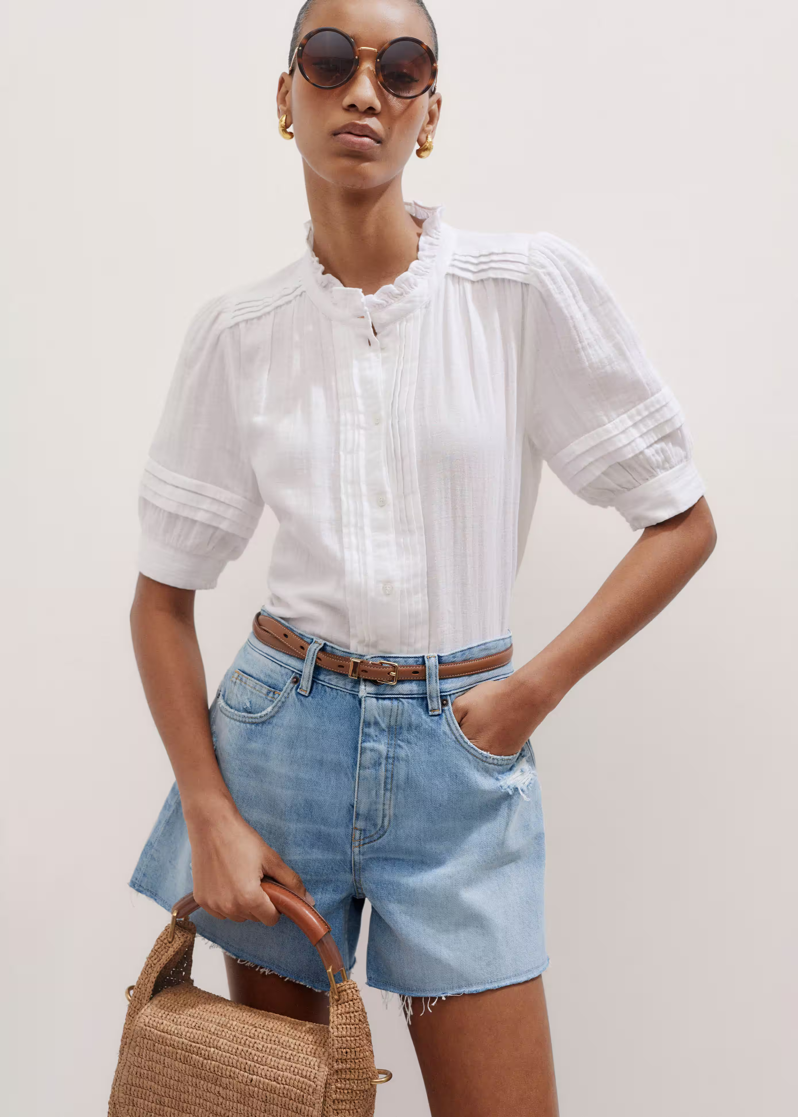 Women's White Cheesecloth Blouse | ME+EM | ME+EM US