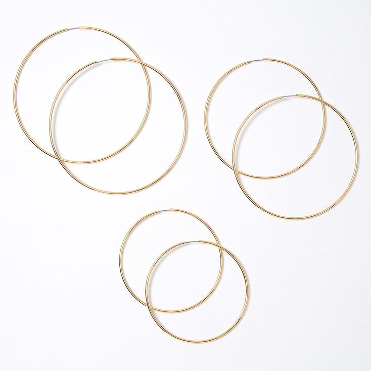 Gold Graduated Hoop Earrings - 3 Pack | Claire's (US)