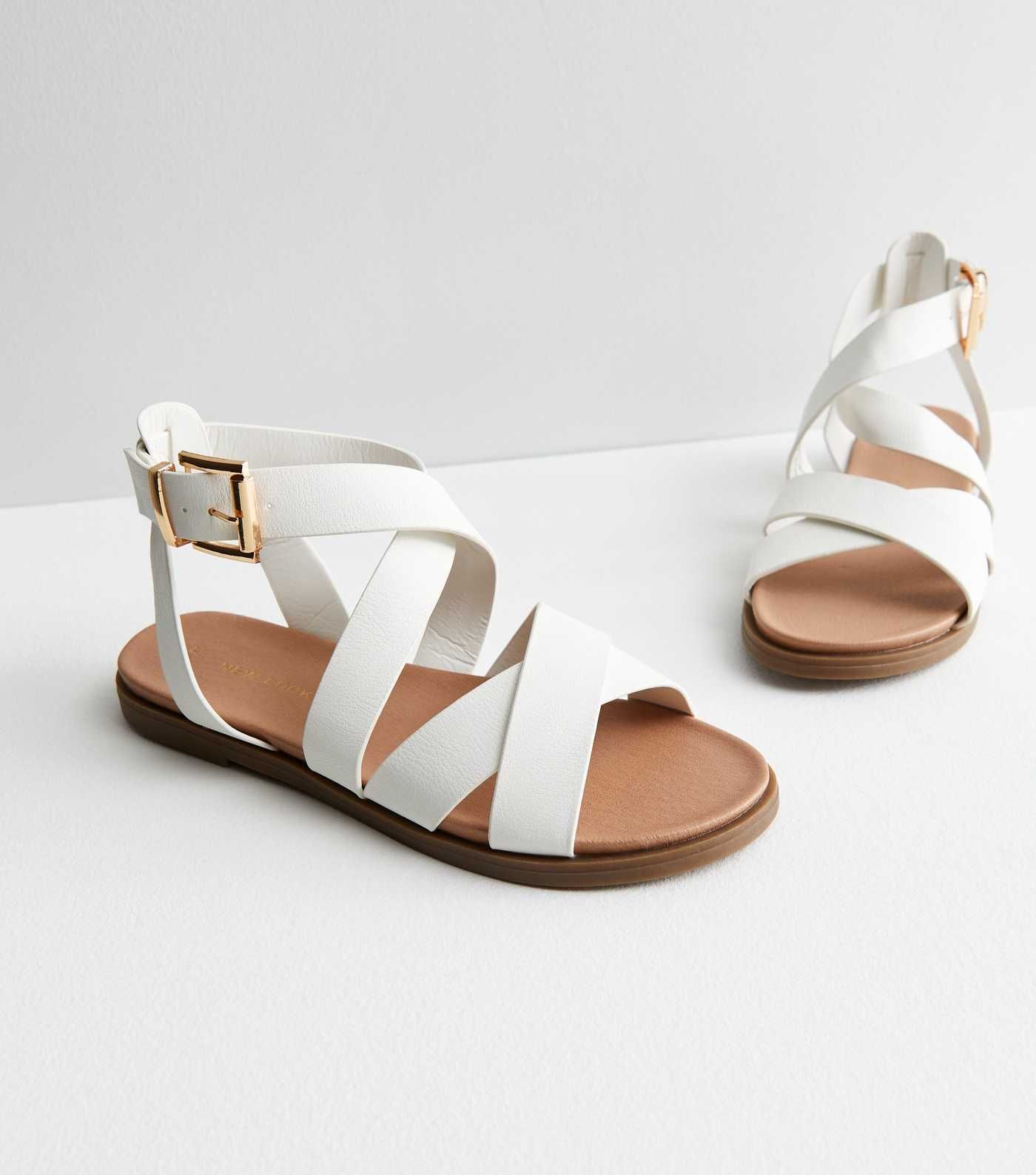 White Leather-Look Strappy Footbed Sandals
						
						Add to Saved Items
						Remove from Save... | New Look (UK)