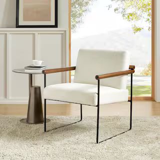 Juan White Modern Sherpa Arm Chair with Metal Base and Solid Wood Arm and Back | The Home Depot