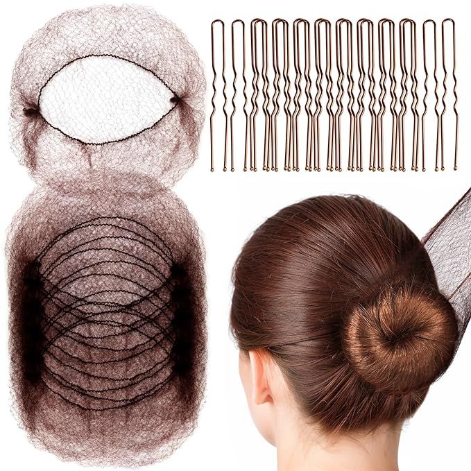 FANDAMEI 20PCS Hair Nets Invisible and 40PCS U Shaped Hair Pins Set, 20PCS 50cm for Bun Brown Ela... | Amazon (US)