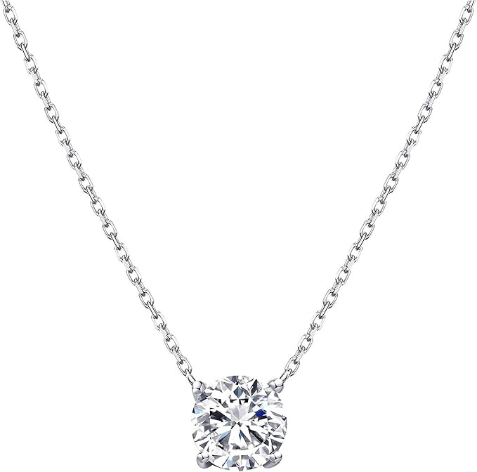 S.Leaf Dainty Cubic Zirconia Necklace Solitaire Necklace Sterling Silver CZ Diamond Pendant Neckl... | Amazon (US)