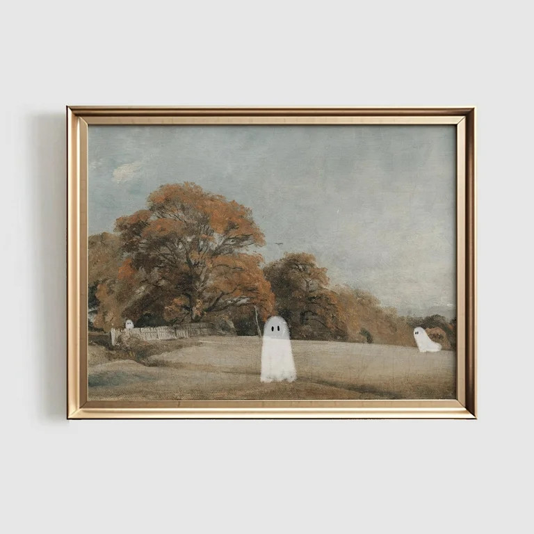 Modroom Cute Ghosts In Vintage Landscape Painting | Art | Fall Farmhouse Wall Art Print | Painted... | Walmart (US)