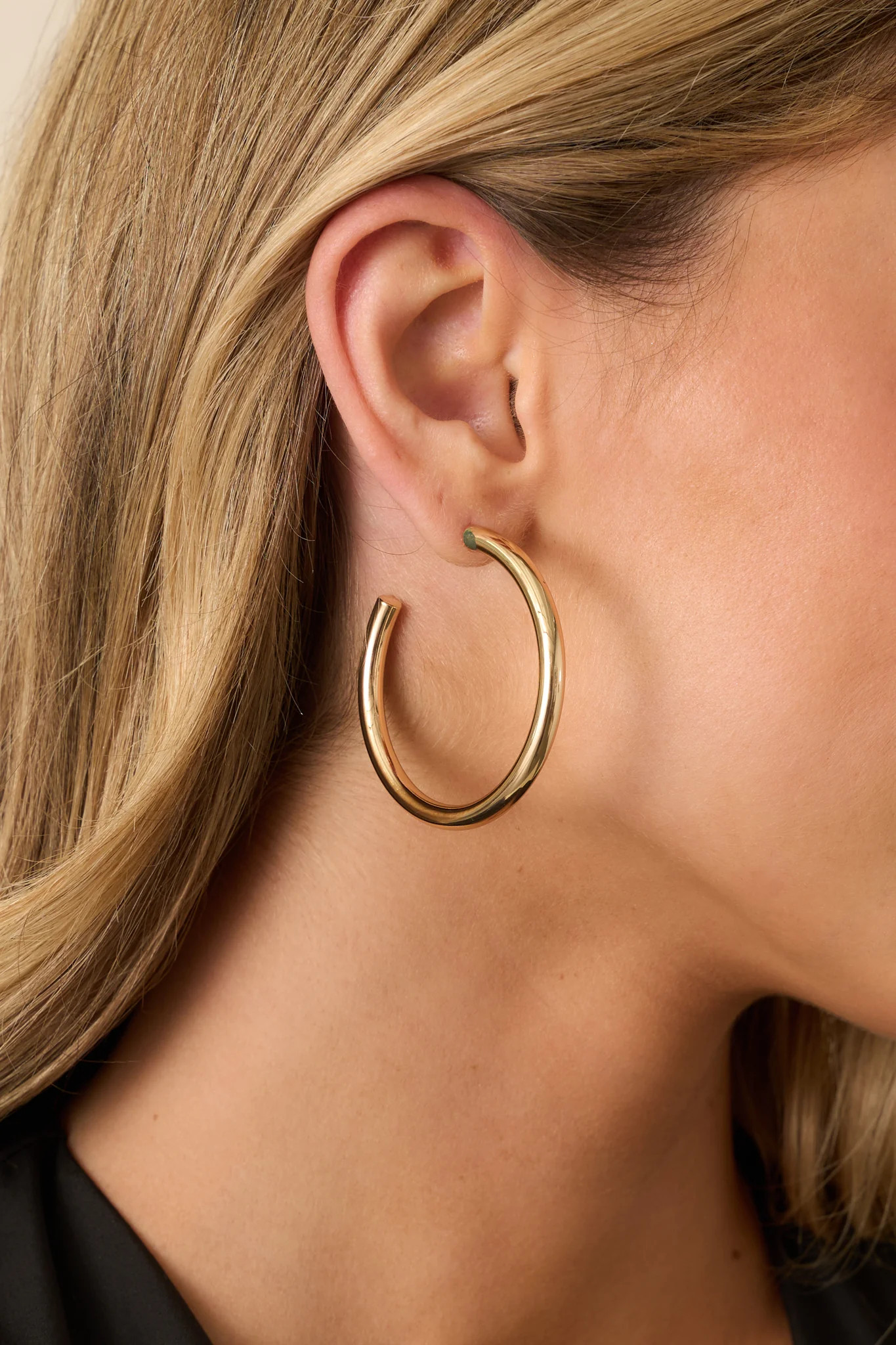 Own the Day Gold Open Hoop Earrings | Red Dress