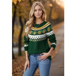 Pumpkin Delight Long Sleeves Knit Sweater in Green | Chicwish