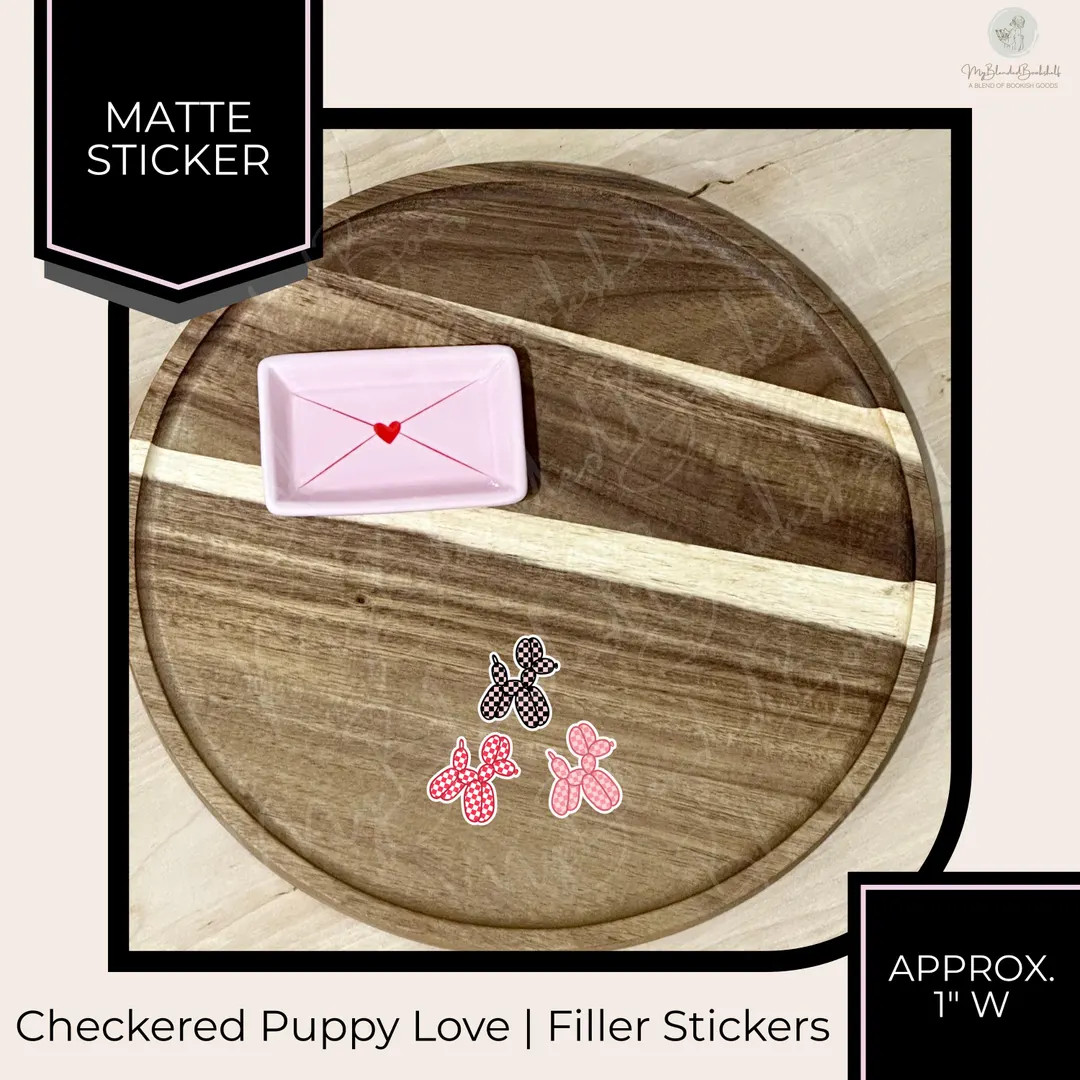Checkered Puppy Love | Balloon Dog Filler Bundle | Valentines Matte Stickers | Myblendedbookshelf... | Etsy (US)
