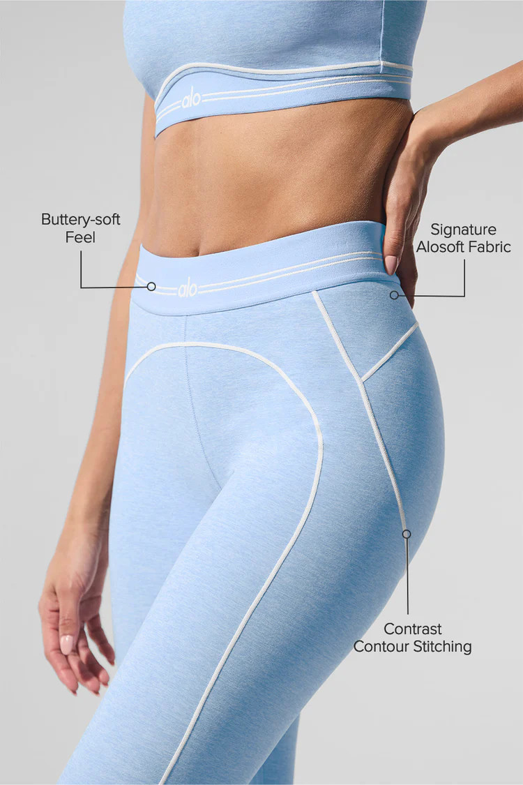 Alosoft High-Waist Heart Throb Legging - Seashell Blue Heather/White | Alo Yoga (US)