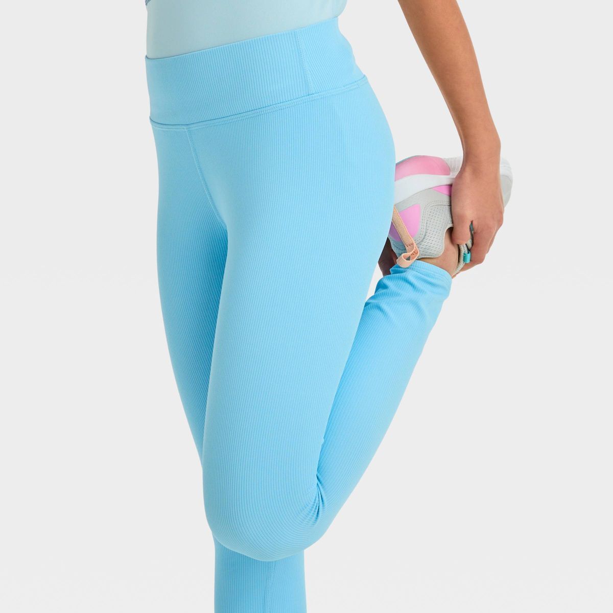 Girls' Mid-Rise Ribbed Leggings - All in Motion™ Blue XS | Target