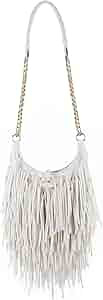 LUI SUI Women's Fringed Faux Suede Leather Cross Body Bag Chain Shoulder Bag Tassel Handbag | Amazon (US)