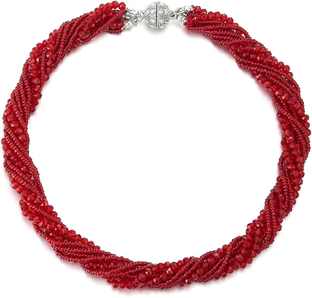 COOLSTEELANDBEYOND Multi-Layer Beads Crystal Braided Chain Choker Collar Magnetic Clasp,Statement... | Amazon (US)