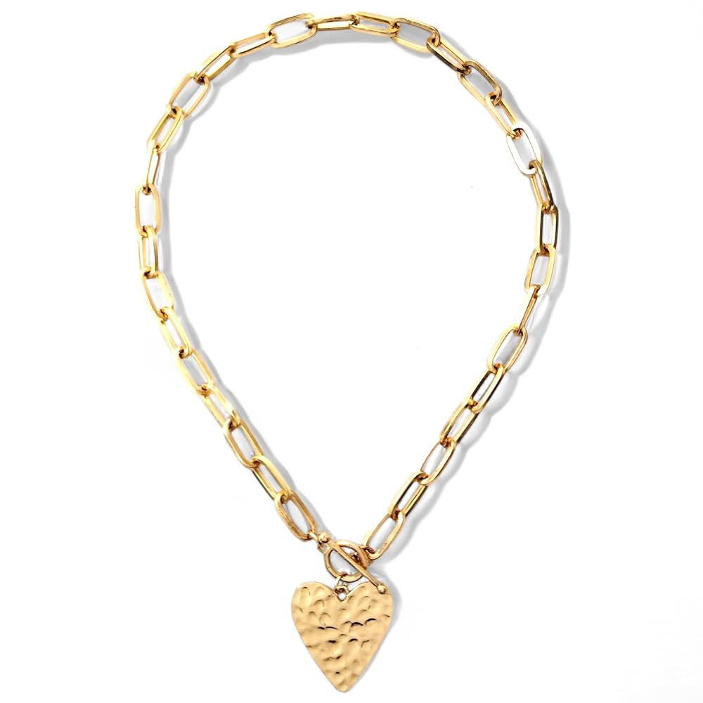 Star Charm Chunky Hammered Toggle Necklace Gold (Heart) | Amazon (US)
