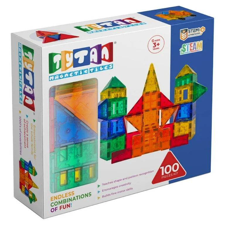 Tytan Tiles Magnetic Toy Tiles, 100 Pieces, STEM Certified | Ages Children to Adult 3+ | Walmart (US)