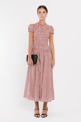 Opal Gingham Maxi Dress in Burgundy - L / Burgundy | Böhme US