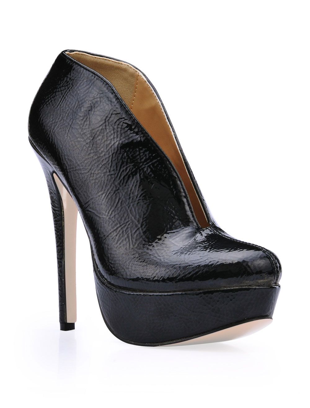 Black Patent Platform Woman's High Heel Booties | Milanoo