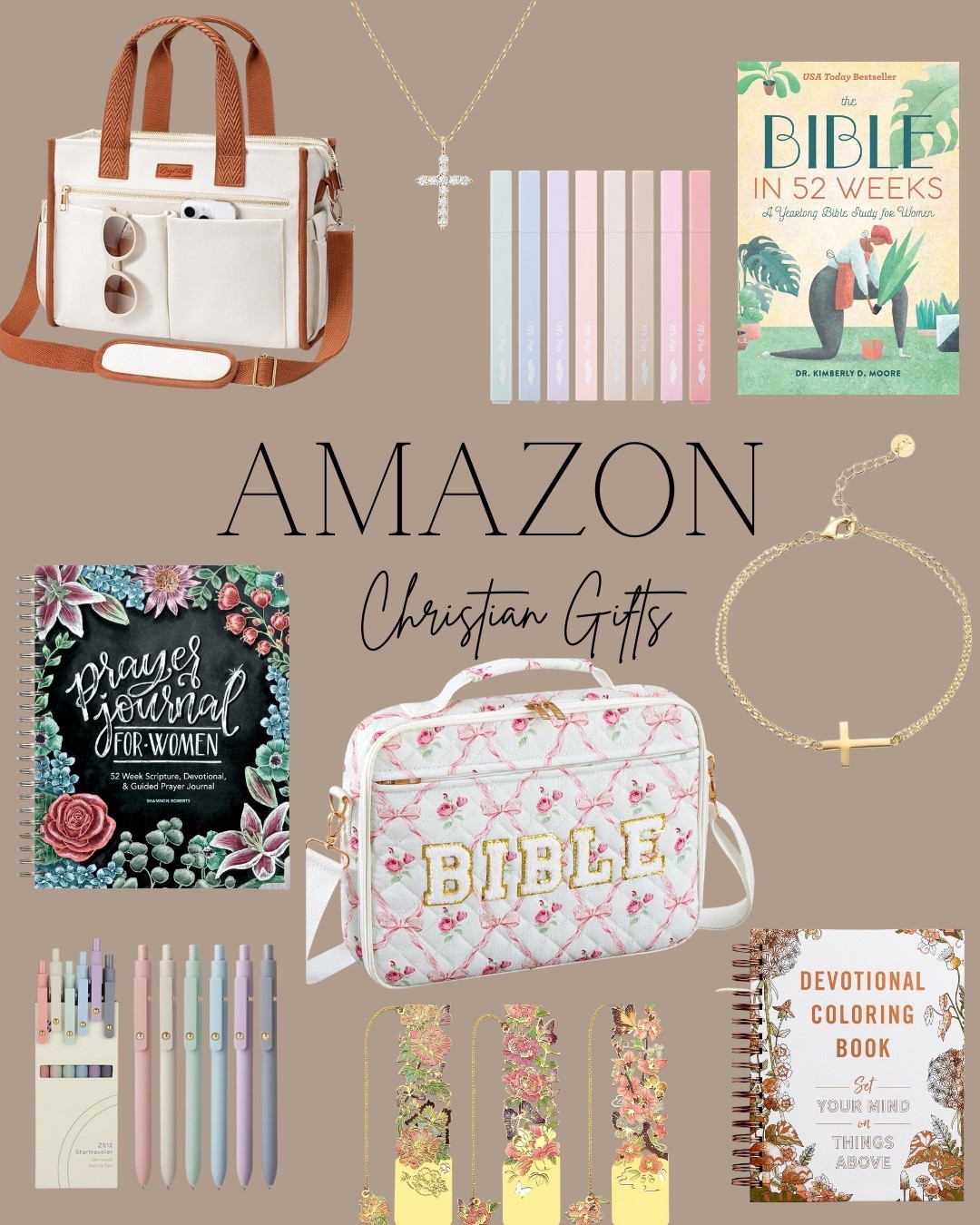 The perfect gift for Christians for Christmas!

Bible devotional. Bible. Highlighters. Pens. Books. Bag. Book holder. Cross. Necklace. Jewelry. Bracelet.

#LTKGiftGuide #LTKHoliday #LTKFindsUnder50