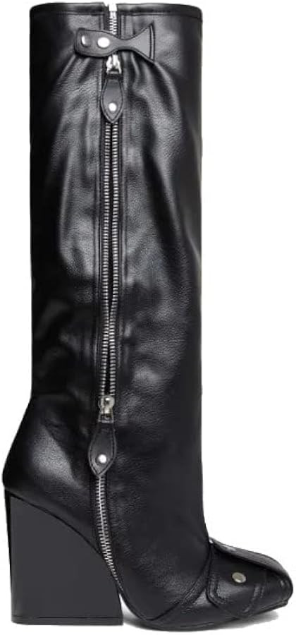 Lemonade Women's Buckle Detail Square Toe Wedge Heel Knee High Long Boot﻿ Senna | Amazon (US)