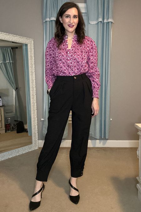 Loving these adorable black dress pants for work. They have a cuff bottom and front pleats that make them stand out in the workwear department. The exact ones aren’t available anymore but I linked similar! My top is on a great sale from Loft and is such good quality. TTS, small in both 

#LTKworkwear #LTKunder50 #LTKsalealert