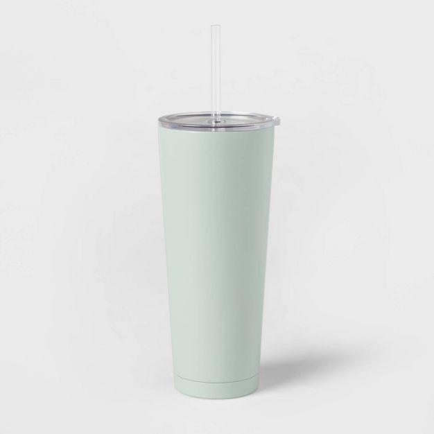 25oz Double Walled Stainless Steel Vacuum Tumbler with Silicone Lid & Straw | Target
