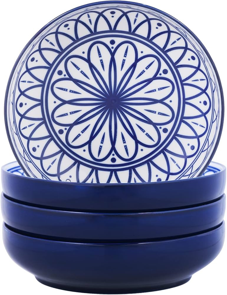 Yundu 38 Ounce Pasta Bowl Set of 4, Large Salad Serving Porcelain Bowls, Microwave Dishwasher Saf... | Amazon (US)