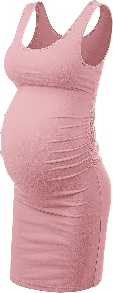 Peauty "B Shape Side Ruch Maternity Tank Dress/Bodycon Midi Dress for Everyday Wear Baby Shower | Amazon (US)