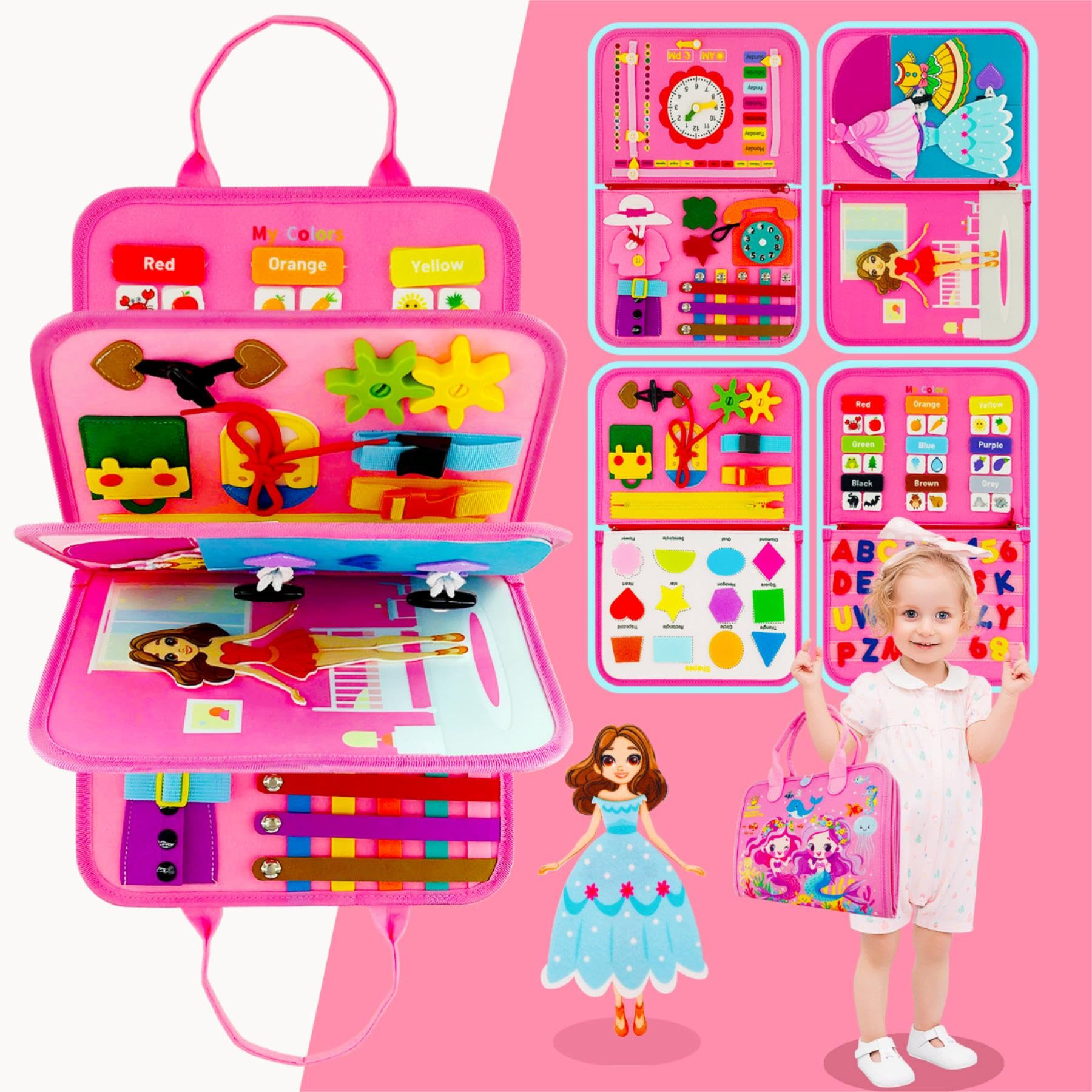 Montessori Busy Board Book for Toddlers 1-4, Sensory Busy Book Felt Learning Toys, Educational Pr... | Amazon (US)