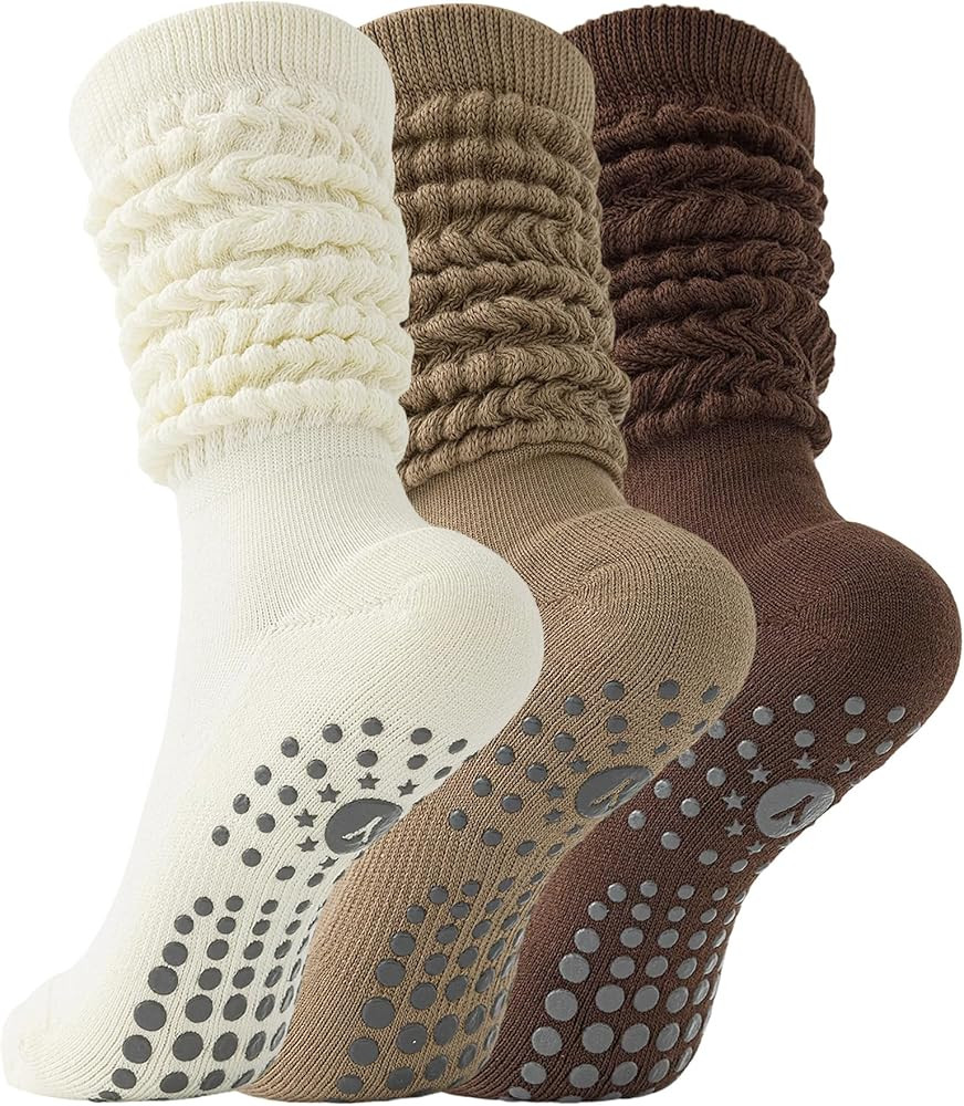 Yawlsow Pilates Socks with Grips for Women, Yoga Grippy Sock, Non Slip Long Slouchy Scrunch Socks... | Amazon (US)