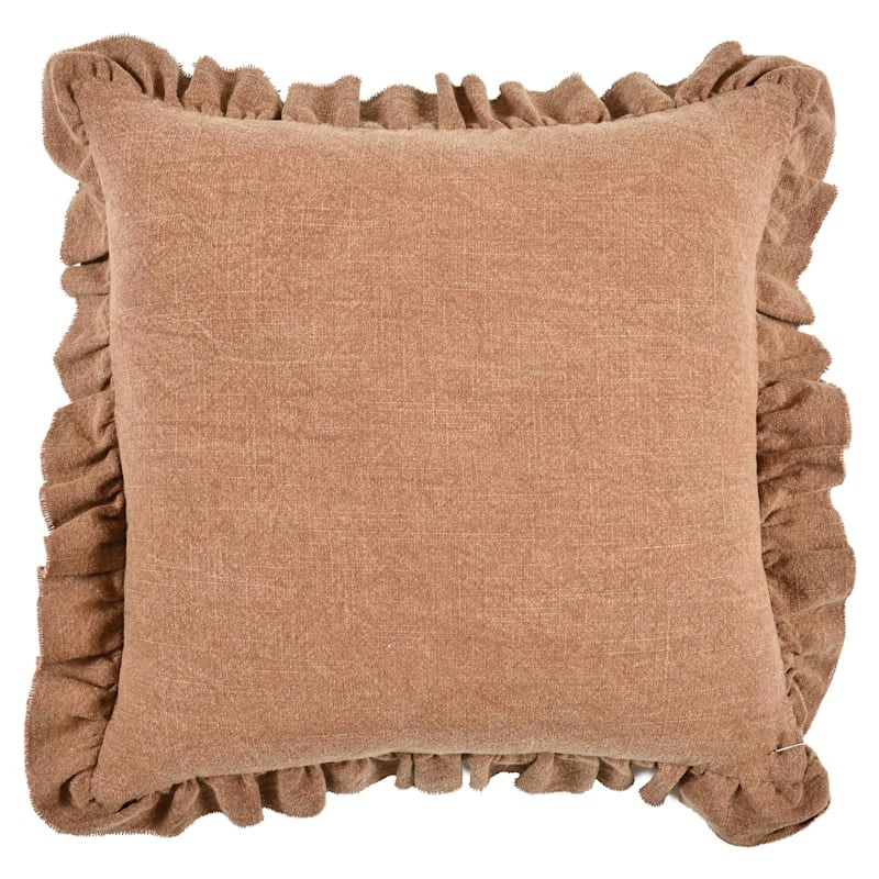 Dark Brown Solid Textured Ruffle Throw Pillow, 18" | At Home