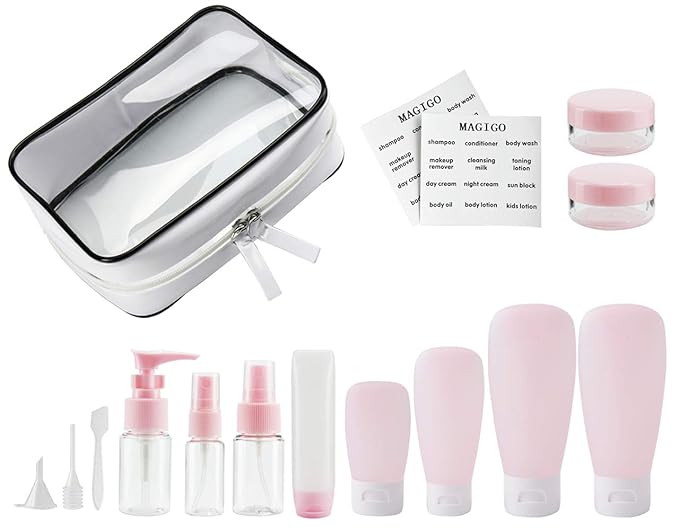 MAGIGO Pink Toiletries Leak Proof Travel Bottle Set (16 Pack), TSA Approved Airline Carry-On with... | Amazon (US)