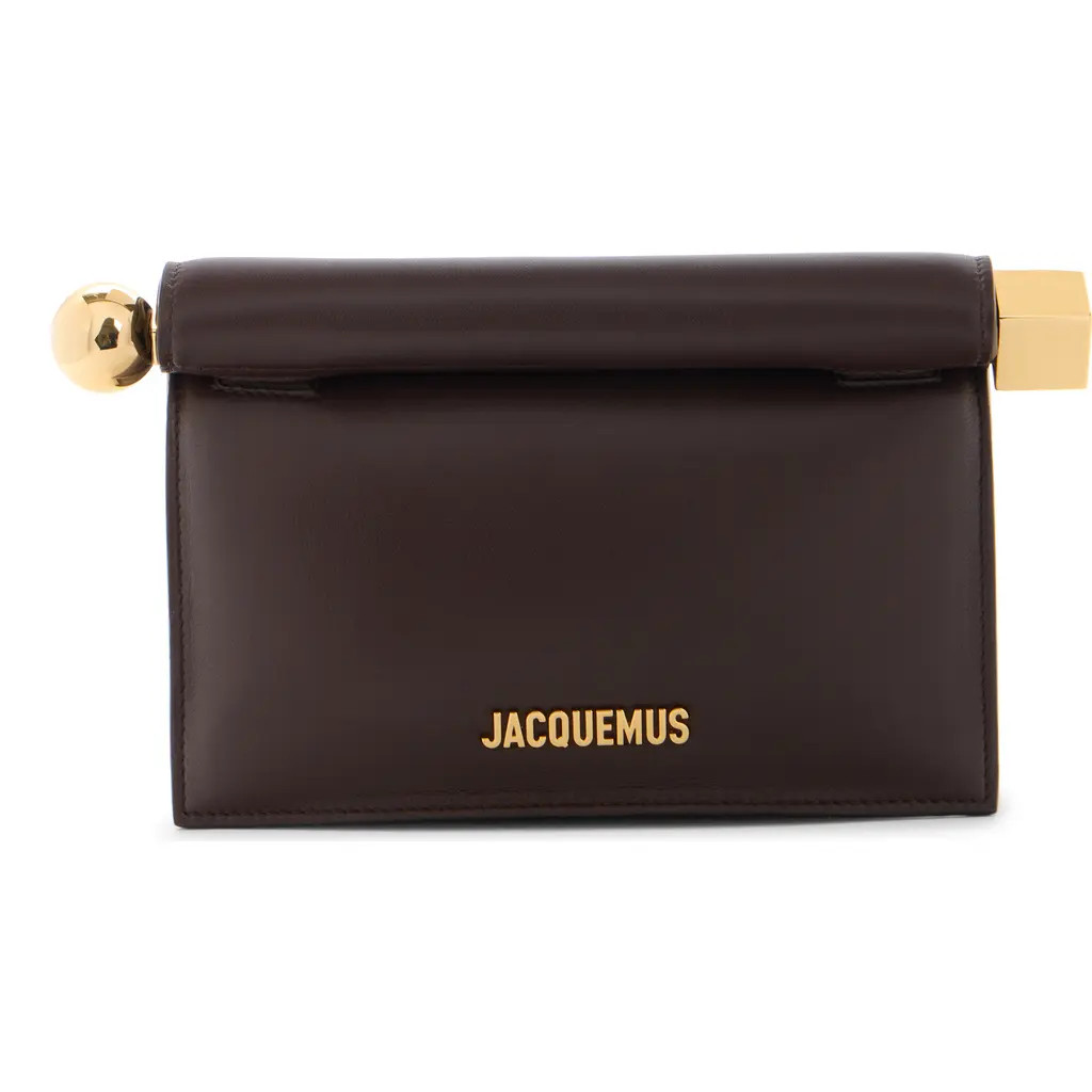 Jacquemus La Petite Pochette Rond Carré Leather Clutch in Midnight Brown 890 at Nordstrom | Nordstrom