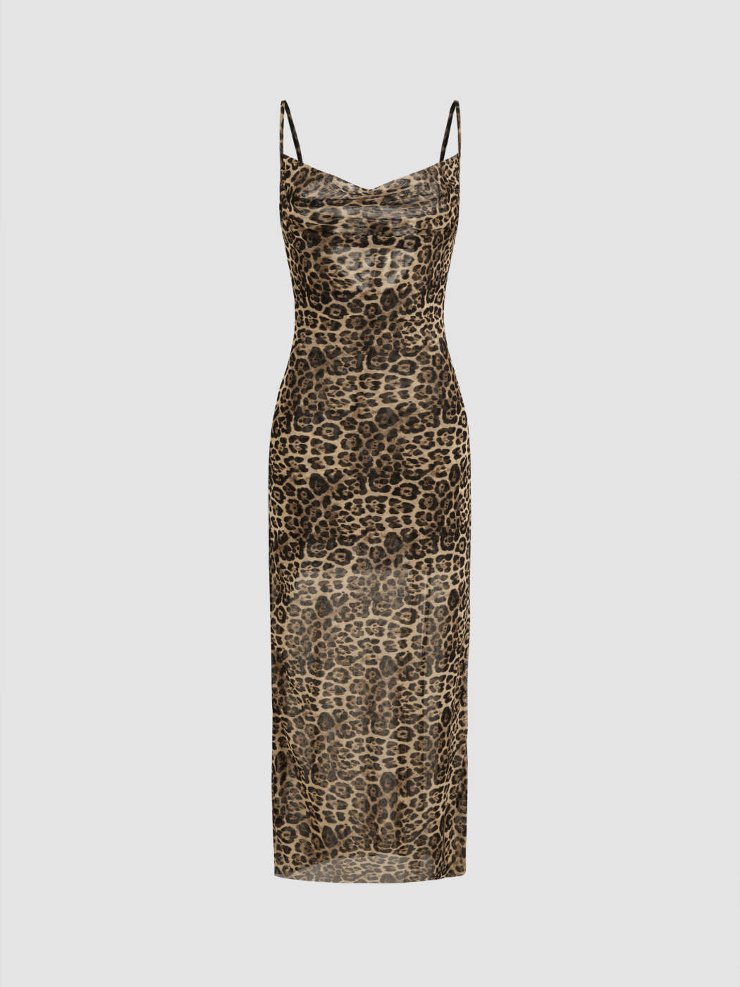 Mesh Cowl Neck Leopard Maxi Dress | Cider